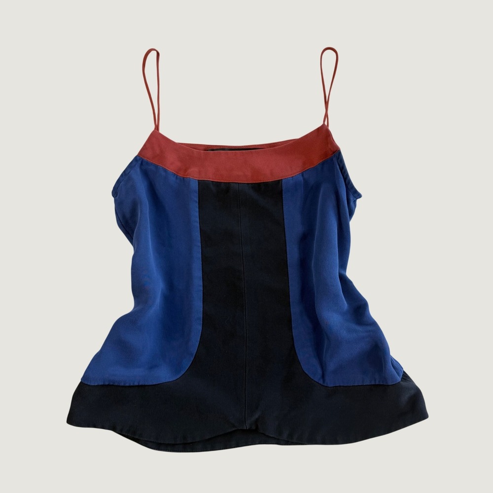 Leyendecker Colorblock Cami Top Womens 4 Blue Black Rust Minimalist Silk